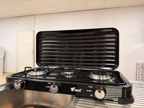 Cocina de Gas Portátil Thulos 3 Fuegos Color Negro