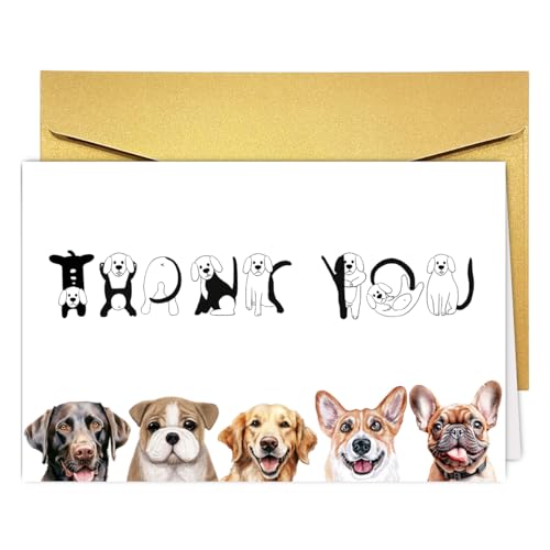 RUALOVE Cute Dog Thank You Card - Appreciation Gift for Friend, Teacher, Boss, Coworker or Dog Lover - Pun Veterinarian Card