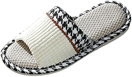 Flax Slippers House Shoes Slippers Indoor Outdoor Wearable Comfy-Home Slippers For Guest Home Flat Slippers Casual Women Non-Slip Slides Indoor Soft Womens Bedroom Slippers Womens Wide Fit