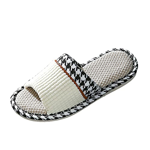 Flax Slippers House Shoes Slippers Indoor Outdoor Wearable Comfy-Home Slippers For Guest Home Flat Slippers Casual Women Non-Slip Slides Indoor Soft Womens Bedroom Slippers Womens Wide Fit