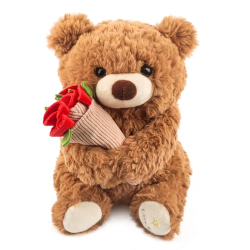 Imagen de Aurihxus Oso de peluche con rosa y gorro, 30 cm