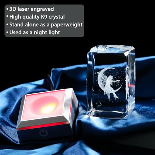 Image of 3D Crystal Cube Fairy Night Light Room Decor Paperweight Figurine Statue Gifts for Adults Girls - Engraved Glass Collectible Ornament Gifts for Fairy Lovers