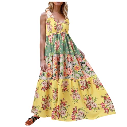Vestido largo de tirantes con estampado vintage premium y sofisticado corte recto