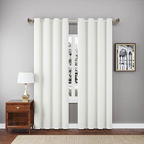 Image of LINENWALAS Textured Cotton Solid Herring Bone Weave Heavy Drapes Curtains with Elegant Back Tabs for Doors (4.5x5ft, White)