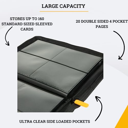 Image of Card Guardian - 4 Pocket Card Binder for 160 Cards (Black) | Zipper Closure and Side Loaded Pockets | Compatible with Trading & Sports Cards including Magic the Gathering, Yugioh, Baseball Cards