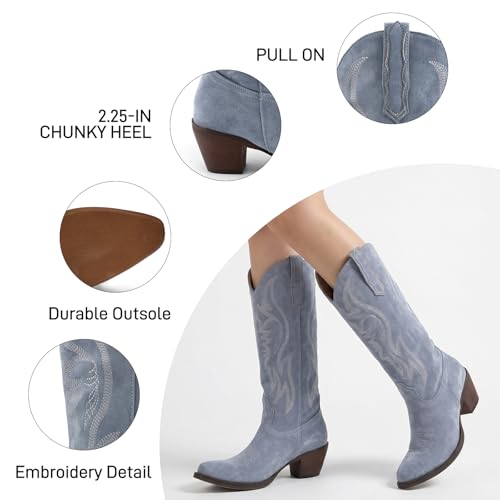 Image of Women's Mid Calf Cowboy Boots Western Pointed Toe Embroidered Boots