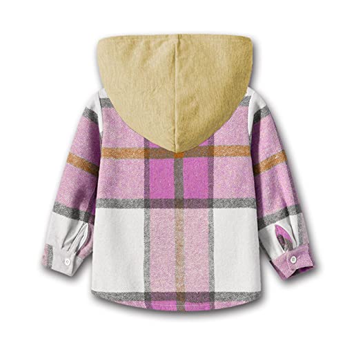Boys Girls Plaid Long Sleeve Hooded Button Down Jacket Coat with Pockets Toddler Fall Clothes Outwear (F, 3-4 Years)3