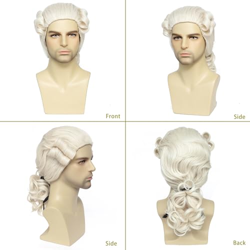 Lotfon Judge Colonial Wig Long Wave Beige Wig Washington Halloween Costume Cosplay Wigs (Beige)