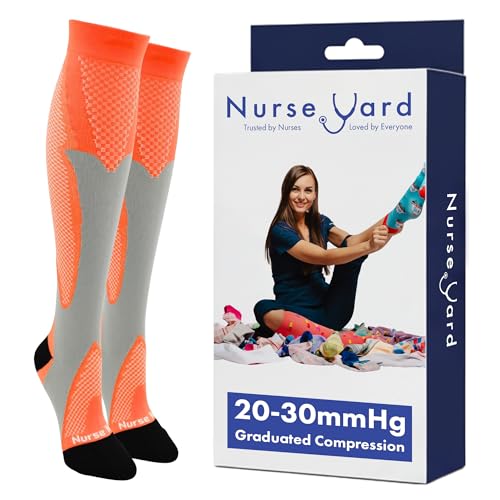 Image of Nurse Yard Compression Socks for Nurses - Women & Men - 20-30mmHg Graduated Compression, Zero-Toe Compression, For Medical Staff, Nursing, Athletic Support Such As Running, Cycling, Hiking - 1 Pair