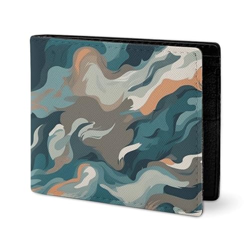 Blue Camouflage Pattern Bifold Wallet with ID Window, Leather Slim Wallet Easy Access Compact Purse for Men Women2