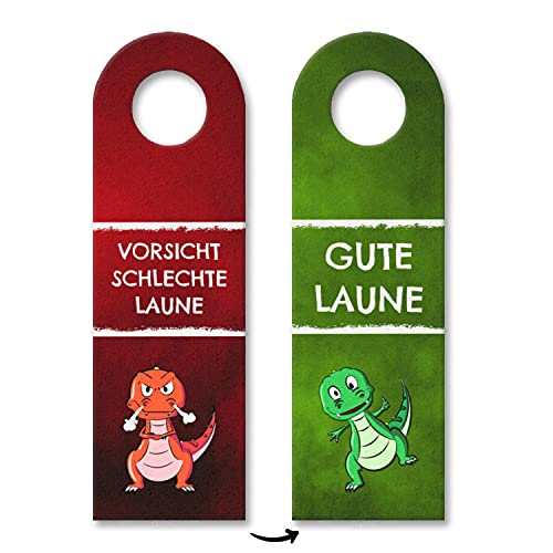 Vorsicht schlechte Laune oder gute Laune Türhänger mit T-Rex Dino in rot und grün Kinderzimmer Teenager Kinder Böse nicht stören Warnung vor dem Kind Stimmung Cover