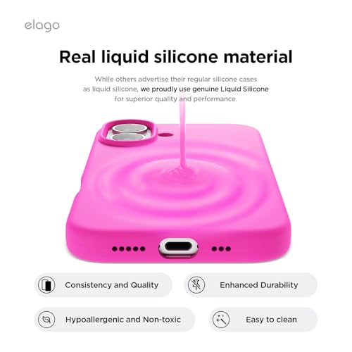 Image of elago Compatible with iPhone 16 Case, Premium Liquid Silicone Case, Full Body Protective Cover, Shockproof, Slim Phone Case, Anti-Scratch Soft Microfiber Lining, 6.1 inch (Ice Red)