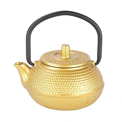 JIANYIJIA 0 3L Mini Tetera de Fondo Plano de Hierro Fundido Tetera Tetera con Mango Tetera de té Kungfu Accesorio de té perfumado de la Tarde-Oro