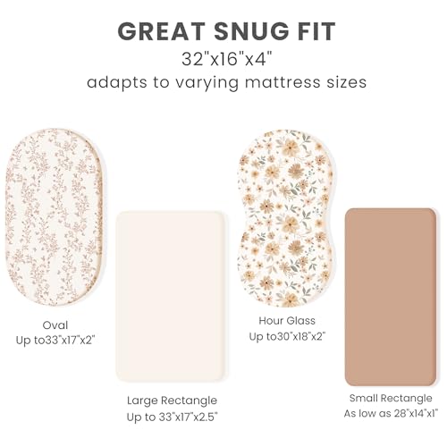 Image of Konssy 3 Pack Stretchy Bassinet Sheets for Baby Girl Boy, Soft Breathable Baby Bassinet Mattress Sheets Fit for Hourglass Oval Cradle, Moses Basket Rectangle Mattress (Flutter Garden)