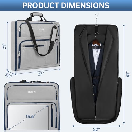 Garment Bags for Travel, Carry On Garment Bag for Hanging Clothes Large Suit Travel Bag Convertible Travel Garment Bag for Shirts, Dresses, Coats (Grey)2