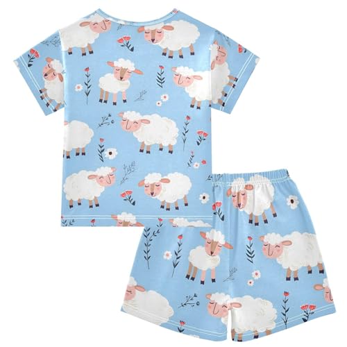 ALAZA Blue Sheep Blossom Pajamas Short Sleeve 2 Piece Sleepwear Top and Bottom Pajama Set Unisex2