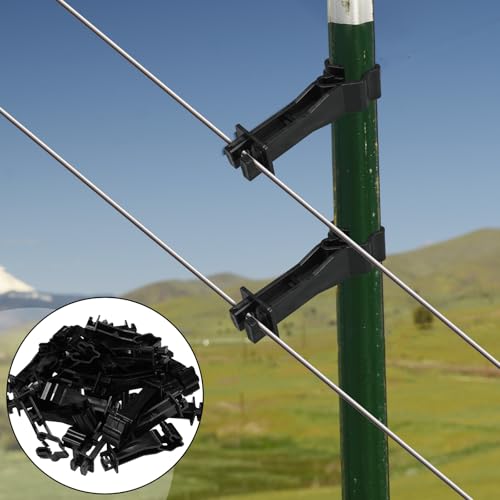 Image of Outus 50 Pcs Reversed Extender Insulator Snap Fit T Post Insulators for Electric Fence Wire for Yard Agricultural Ranchers Farm Fence (Black)