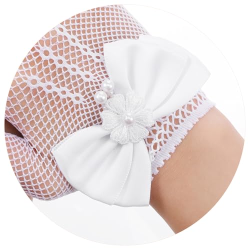 Girls Tea Party Gloves -Pearl Bow Tie Fish Net- Flower Girl Accessories for First Communion, Pageant,Wedding Halloween Cosplay Costume3