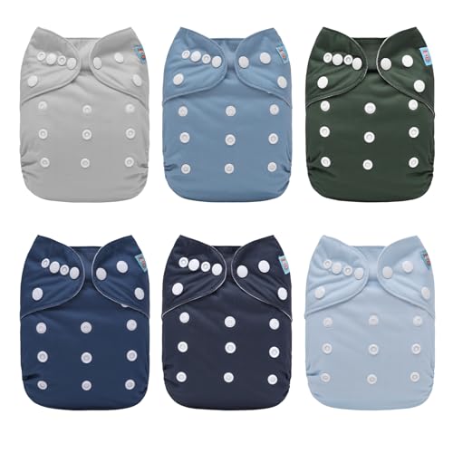 Image of ALVABABY Baby Cloth Diaper 6 Pack with 12 Inserts One Size Cloth Diaper Covers Adjustable Washable Reusable for Baby Girls and Boys 6BM111