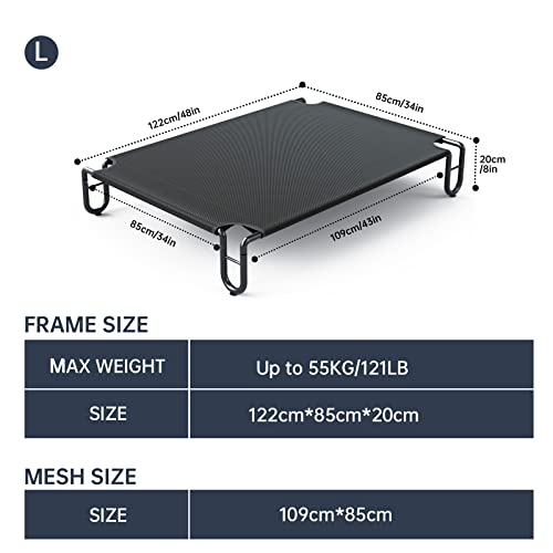 KORIMEFA Erhöhtes Hundebett bis 55 kg, Haustierbett Outdoor, Waschbare Hundebetten Hundeliege Haustierliege Mittelgroßer Hunde, 122 x 85 x 20 cm mit rutschfesten Füßen für Garten Indoor Draußen