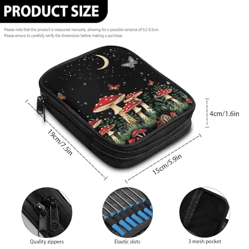 Image of Red Mushroom Crochet Hook Case Moon Portable Crochet Hook Organizer without Hooks Accessories Knitting Needle Case for Knitting Supplies Women Gifts