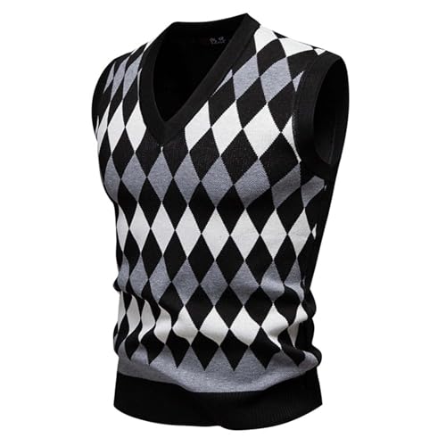Mens Thick Argyle Sweater Vests Classic V-Neck Knitwear Sleeveless Pullover Autumn Winter Warm Dress Tank Tops