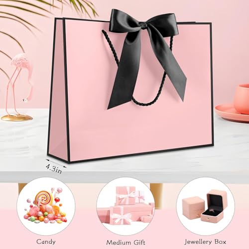 Image of JMANNI Mothers Day Gift Bags with Handles, 13 inch Medium Gift Bag for Presents, 2 Pcs Bags with 4 Tissue Paper and 2 Cards for Baby Shower Wedding Bridal Shower Mother's Day Birthday Party(Black-Pink)