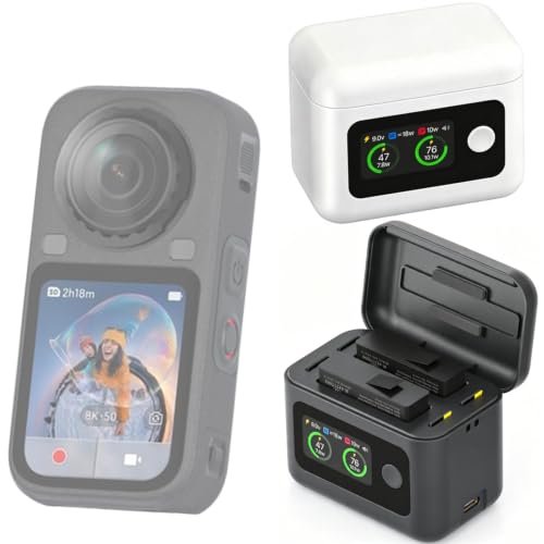 Insta360 X6 �Ή� �o�b�e���[�`���[�W���[ �X�}�[�g�[�d�� 1.47�C���`�f�B�X�v���C (�z���C�g) | PD�}���[�d 2�o�b�e�������[�d�\ �������[�J�[�h2�����[�\ �g�тɕ֗��ȃX�g���b�v�t��