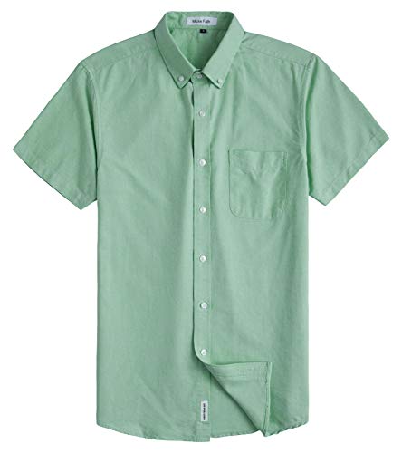 MUSE FATH Men's Button Down Dress Shirt-Casual Short Sleeve Shirt-Party Dress Shirt with Chest Pocket-Light Green-L