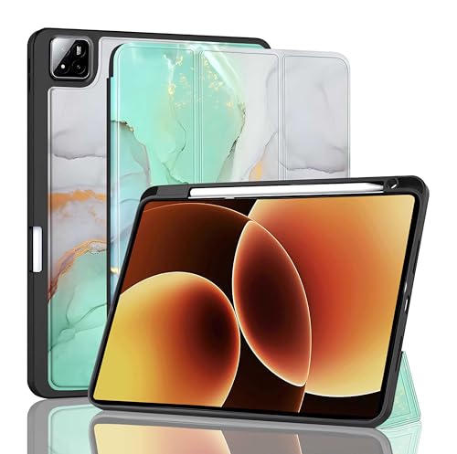 Image of ProElite Cover for Xiaomi Mi Pad 8 /Pad 8 Pro 11.2 inch Cover, Soft Flexible Flip Case Cover with Pen Holder for Mi Pad 8 /Pad 8 Pro 11.2 inch, Support Auto Sleep Wake, [Recoil Series] - Marble Green