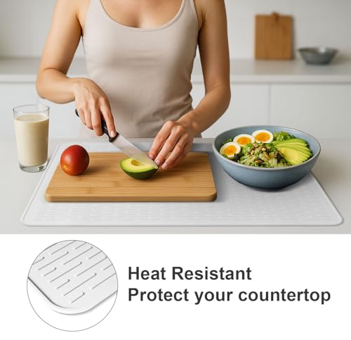 Image of Stove Top Cover for Electric Stove - Food Grade Ceramic Stove top Cover, Silicone XXL Dish Drying Mat, Glass Cooktop Covers, Flat RV Range top Mats (Hyaline,30x21)