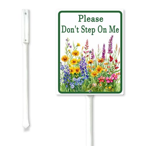 Geroclonup Please Don't Step On Me Flower Yard Sign 17.5x22cm Sturdy Aluminum Yard Signs Rust Free Garden Decorations Rustproof Standing Lawn Sign for Outdoor Decor Warning Signs for Property Garden