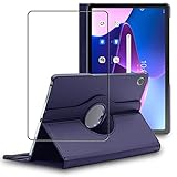 ebestStar - Hülle für Lenovo Tab M10 Plus 10.6 (Gen 3), Drehbar Schutzhülle, PU-Lederhülle, Rotierende Ständer Etui, Rotating Hülle Cover, Dunkelblau + Panzer Schutz Glas