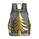 HTTUP ゴールデン グリッター クリスマスツリープリント ウィークエンダー トラベル バックパック カジュアル デイパック 防水 ショッピングや日常使用に