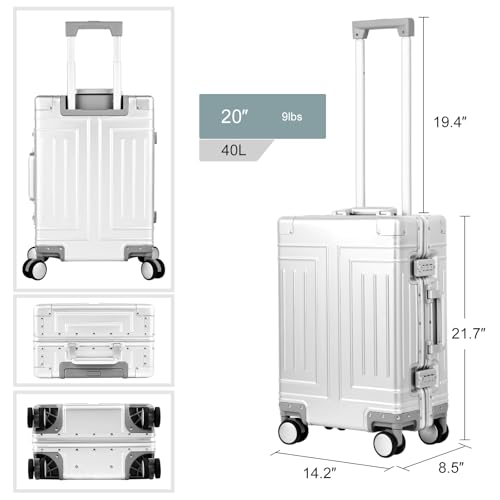 KANGSHILU All Aluminum Suitcase,Equipped with Detachable Wheels Premium Lightweight Metal zipperless Suitcase,Provide Spare Wheels、TSA Key、7-Piece Toiletry Set (Silver, 20'') - Image 4
