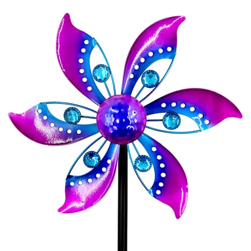 Gronhof Metal Wind Spinner for Yard, 37" Garden Decor, Purple Finish