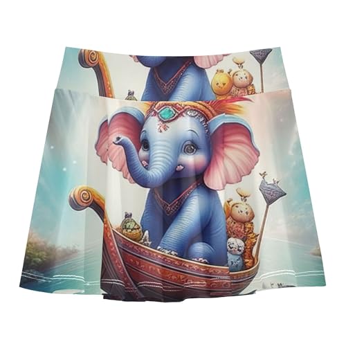Athletic Shorts Girls Skorts Whimsical Cute Blue Elephant Toddlers Tennis Skirts Rainbow Cheer Skirt 3t