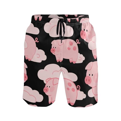 Men's Swim Trunks Quick Dry Swimming Shorts with Pocket Pink Pigs Flying Among Clouds Swimsuit Trunks 7