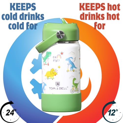 Image of TOM & BELL Insulated Water Bottle for Kids, Double Wall Stainless Steel Sipper Bottle with Silicon Bottom Sleeve, Hot and Cold, 350 ml (flower350)