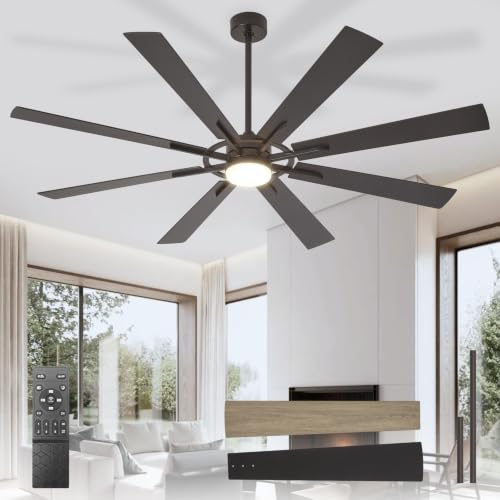 Image of Depuley Large Ceiling Fans with Lights: Modern 72 Inch 8 Blade Outdoor Ceiling Fan with Remote Control - Dimmable Black Big Fan Light Indoor Reversible 6 Speed Quiet DC Motor