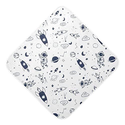 Image of Space Pattern Baby Towel 100% Cotton Hooded Towels 30x30 Inch Ultra Soft and Absorbent Bath Towels for Babies, Perfect for Boys Girls