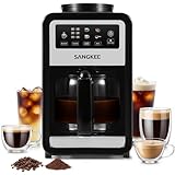 SANGKEE Cafetera de Goteo de 6 Tazas con Molinillo Integrado, 2 Intensidades de Café, Pantalla Táctil, Filtro Permanente,...