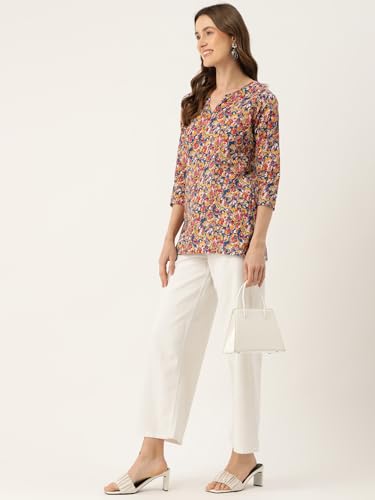 Image of feranoid Designer V-Neck Short Straight Kurti with 3Quarter Sleeves