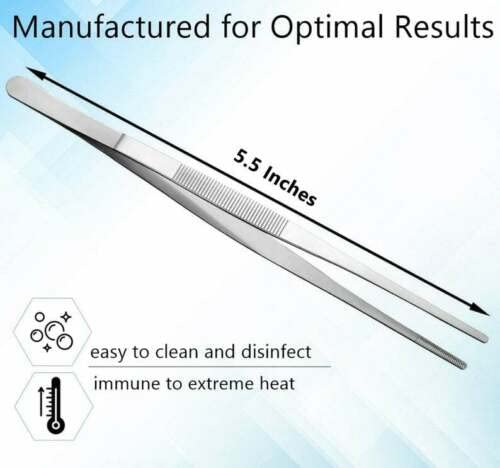 Precision Blunt Serrated Tips Stainless Steel Thumb Forceps Tweezers 5.5\" (14 cm), Comfortable Ridged Handle