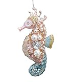 December Diamonds Glass Ornament - Jeweled Pastel Seahorse 5'