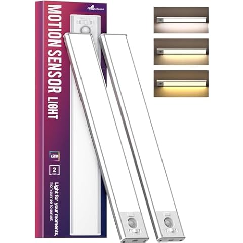 Auxoda Under Cabinet Lights 2 Pack, 3 Color Temperature Closet Lights, Under Cabinet Lighting Wireless, 2200mAh Motion Sensor Light Indoor, Portable LED Lights for Bedroom Cover
