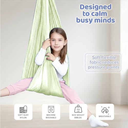 Image of Sensory Swing for Kids & Adults, Indoor Kids Swing with 360 Swivel Hanger Kit for Autism, ADHD, SPD, Snuggle Swing Holds up to 300lbs has a Calming Effect on Children with Sensory Needs (LightGreen)