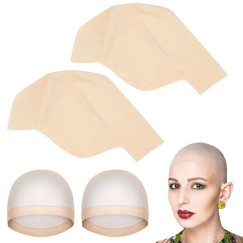ZhongShuang 2 Stück Latex Glatzenkappe, Erwachsene Latex Glatze Hut Mit Haarnetz,Glatze Perücke Hut,Cosplay Zubehör Karneval Make-Up Kostümzubehör Für Männer Und Frauen(Einheitsgröße)