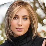 Beimer Short Blonde Pixie Bob Wigs for White Women Layered Strawberry Blonde Wig Straight Shoulder Length Synthetic Natural Hair Replacement Wig