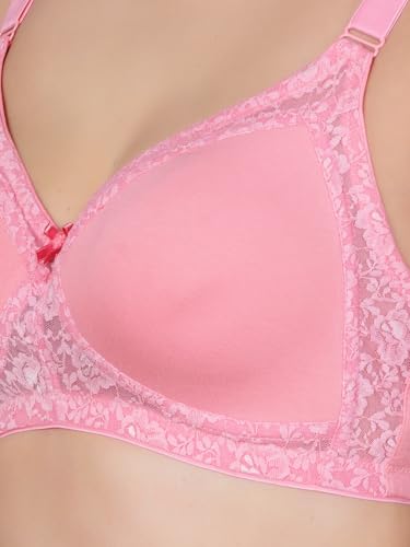 Image of Women's Seamless Padded Bra | Full Coverage | Cotton Stretch Fabric and Nylon Lace | Broad Adjustable Straps